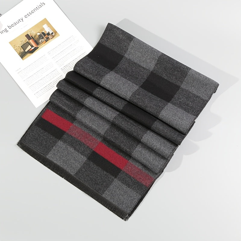 Sciarpa invernale spessa e calda a quadri da uomo e da donna - Elegante marrone/rosso, scaldacollo morbido e confortevole per attività all'aperto, accessorio invernale | Elegante scaldacollo | Texture morbida