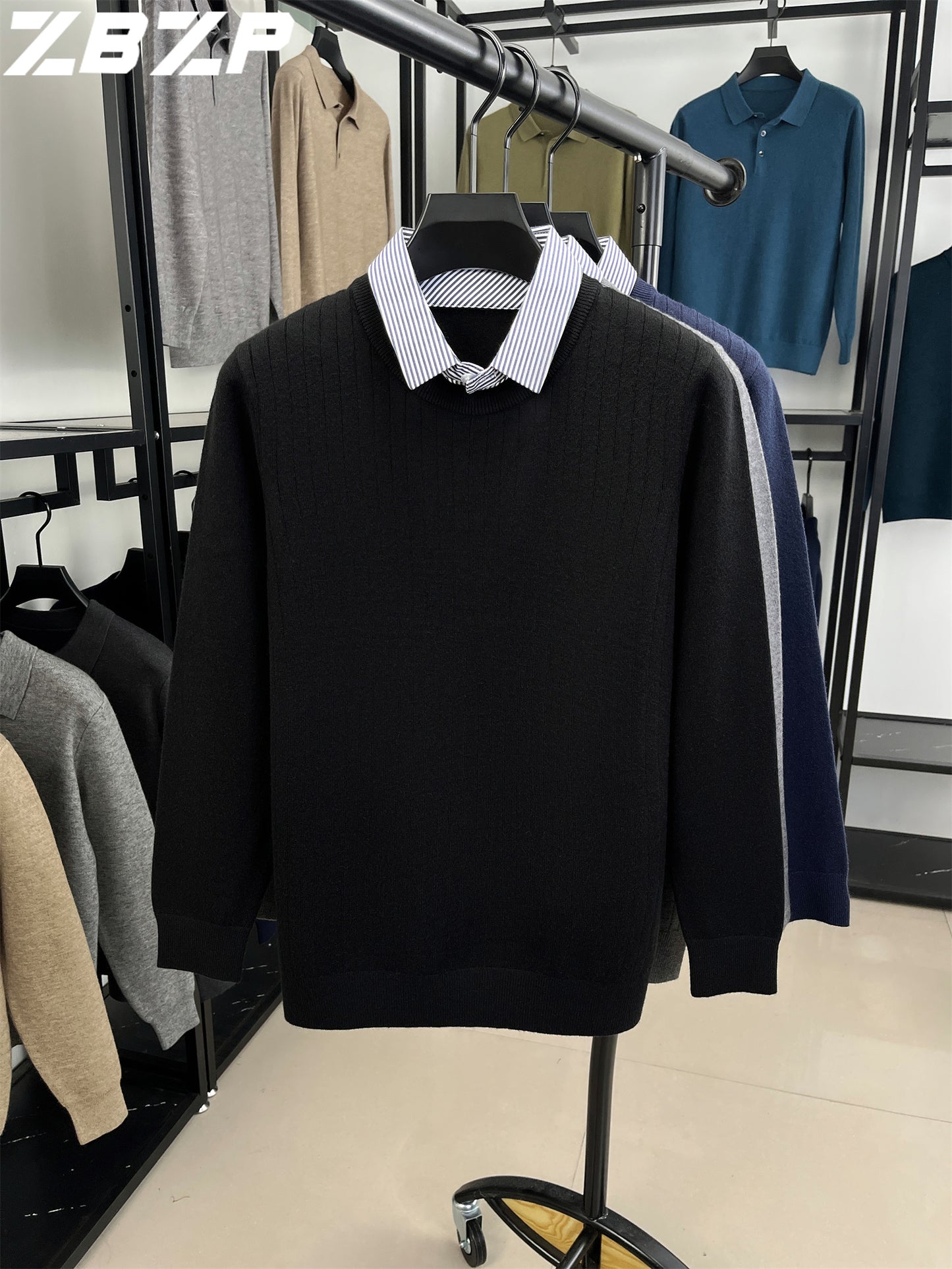 ZBZP Autunno e Inverno Maglione Spesso a Due Pezzi per Uomo con Colletto Camicia, Realizzato in 500 Grammi di Misto Velluto, Un Maglione a Maglia per Abbigliamento Maschile.