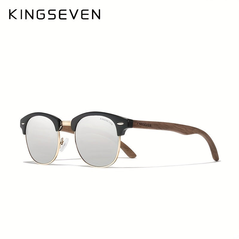 Occhiali in legno di noce nera artigianali KINGSEVEN, con montatura semipolarizzata retro per uomo e donna, stile vintage con custodia, montatura in legno massiccio, lenti in PC, ideali per l'uso quotidiano