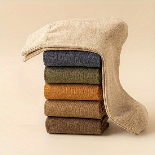6 Paia di Calzini da Uomo in Cotone a Mezza Gamba, Colore Solido Casual Versatile Nero Lungo Inverno Autunno, 1