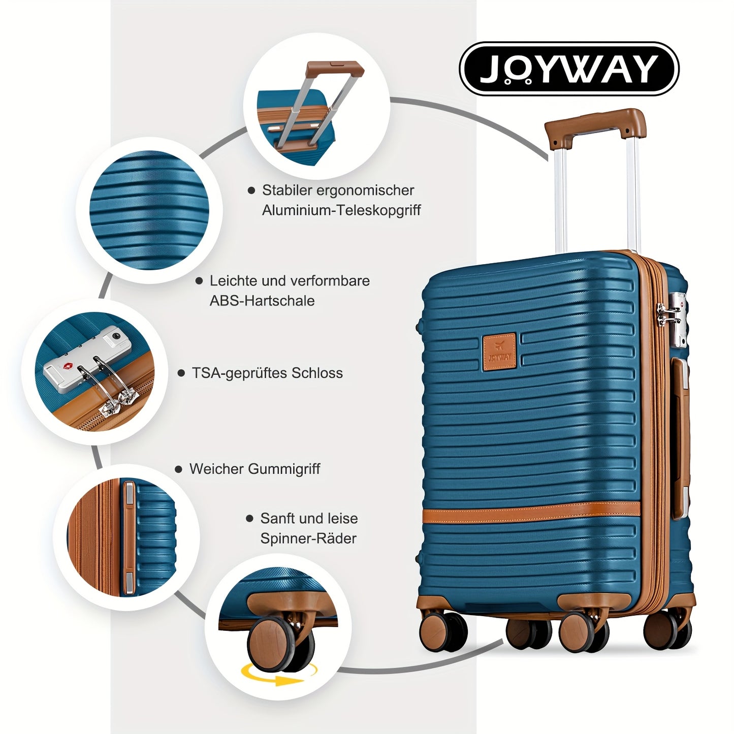 Set di bagagli da viaggio Joyway di tre pezzi, bagaglio a mano per cabineria aereo, bagaglio a mano portatile a guscio rigido da 13/20 pollici, borsa da viaggio con tasca grande e ruote universali + borsa da viaggio per la cura personale