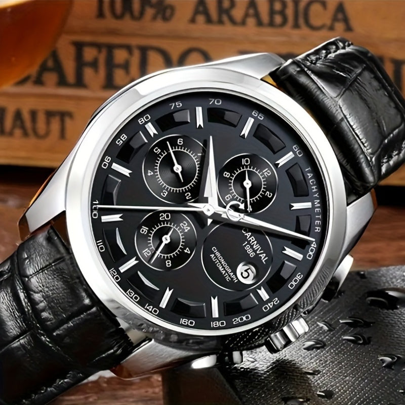 Multifunctional Automatic Men'S Mechanical Watch, Fashion Sports Calendar 30m Waterproof Watch, Without Battery