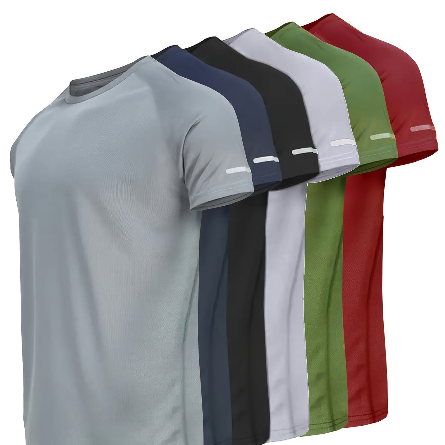 6 Pezzi Magliette Sportive Traspiranti e Asciugatura Rapida con Strisce Riflettenti - Magliette da Palestra e Corsa in Grigio/Blu Navy/Nero/Bianco/Rosso, Magliette per Allenamento, Look Sportivo Casual, Tessuto Traspirante, Maglietta con Texture Liscia, P