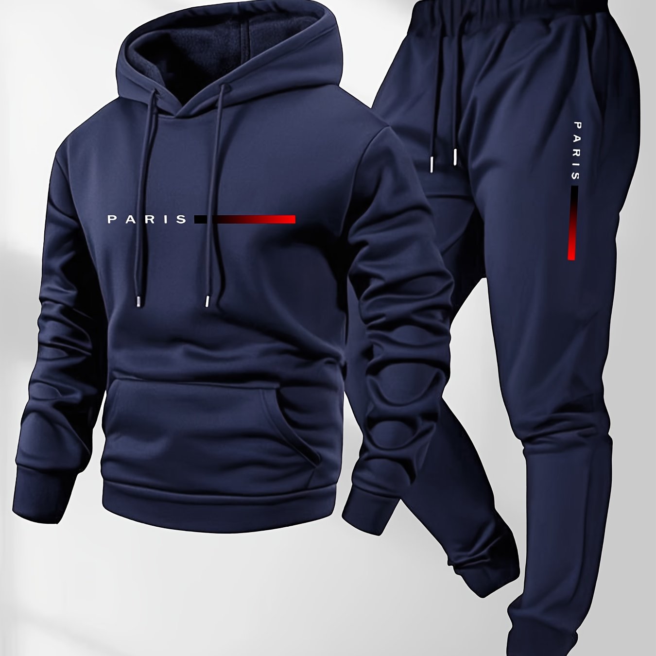 Set da Uomo con Felpa con Cappuccio e Pantaloni Sportivi con Coulisse e Stampa della Parola PARIS