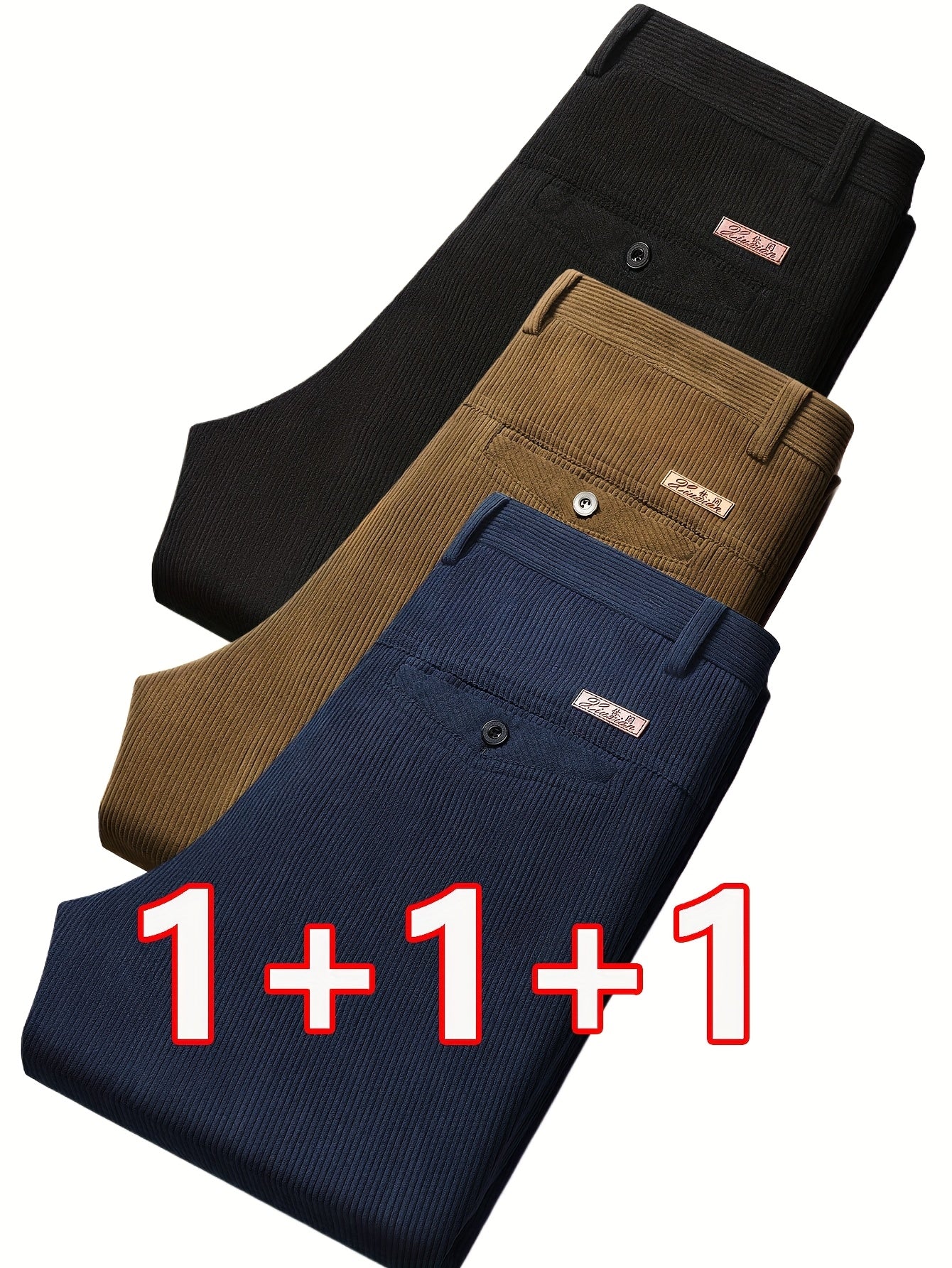 3 pezzi Pantaloni Eleganti da Uomo in Velluto a Coste - Casual Business Leggero, Semi-Formale, Tinta Unita, Vestibilità Regolare, Comfort per Tutte le Stagioni, Marrone, Blu Navy, Perfetti per Ufficio o Abbigliamento Casual, Abbigliamento da Ufficio|Aspet