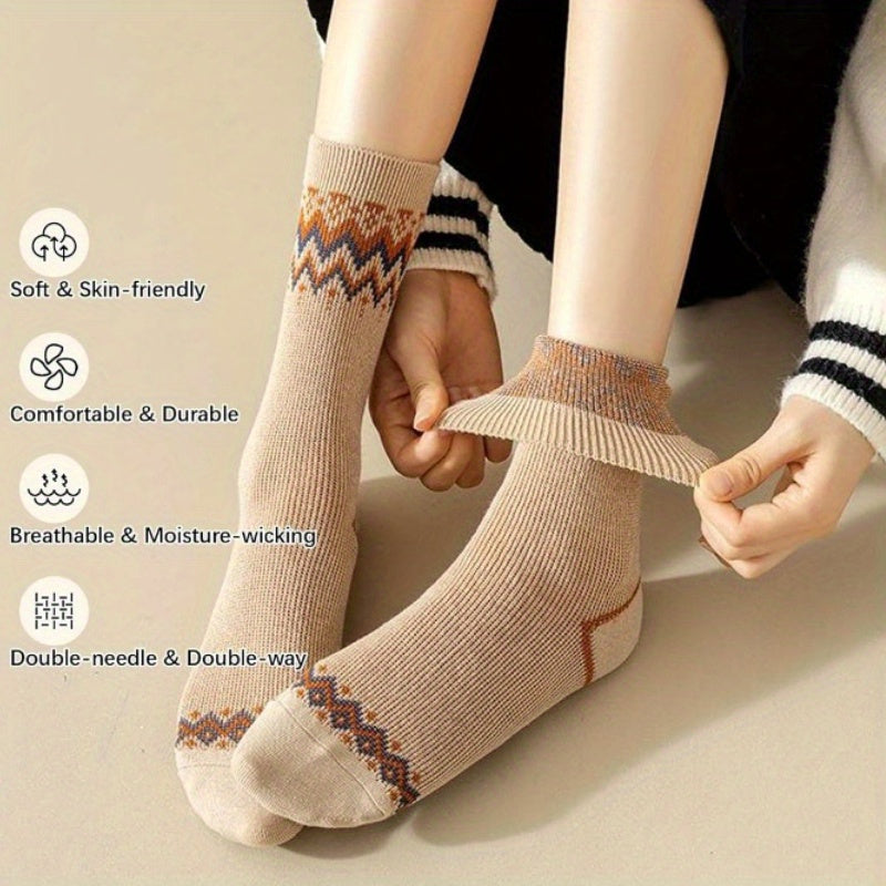 5 paia di calzini a righe argyle per donne - morbidi, traspiranti, ispirati al vintage, calzini a metà polpaccio in blu, arancione, beige e marrone, perfetti per regali d'autunno e inverno, calzini carini