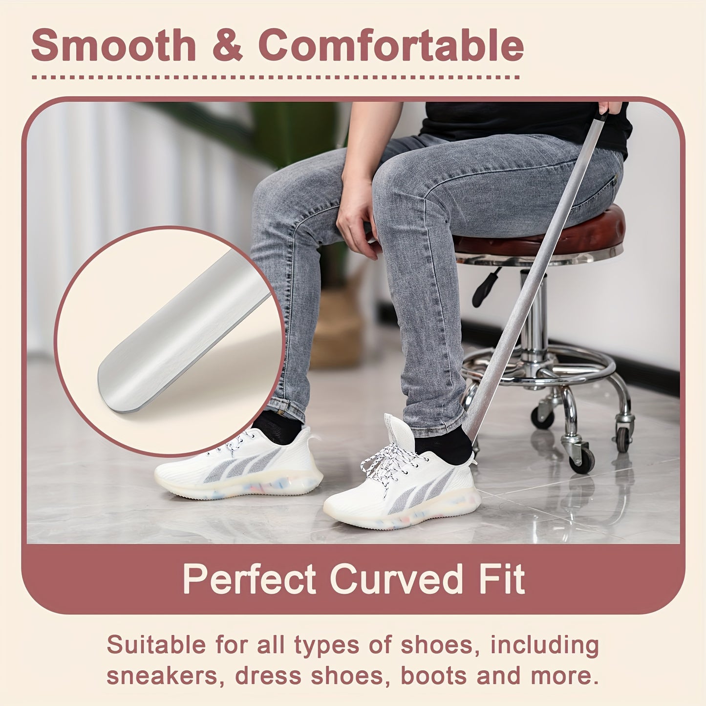 1pz Extra Lungo 41.91 cm Calzascarpe in Acciaio Inox per Anziani - Impugnatura Comfort Antiscivolo, Costruzione in Metallo Durevole, Strumento Facile per Mettere e Togliere le Scarpe per Anziani, Disabili, Persone con Mobilità Ridotta