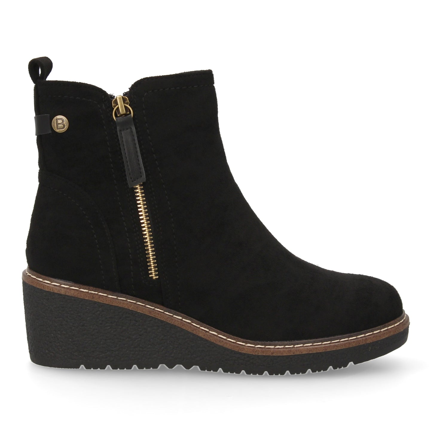 Stivaletto con Zeppa Donna, Design Comodo ed Elegante. Dettagli Cuciti con Chiusura a Cerniera e Linguetta Posteriore. Perfetto per Autunno e Inverno