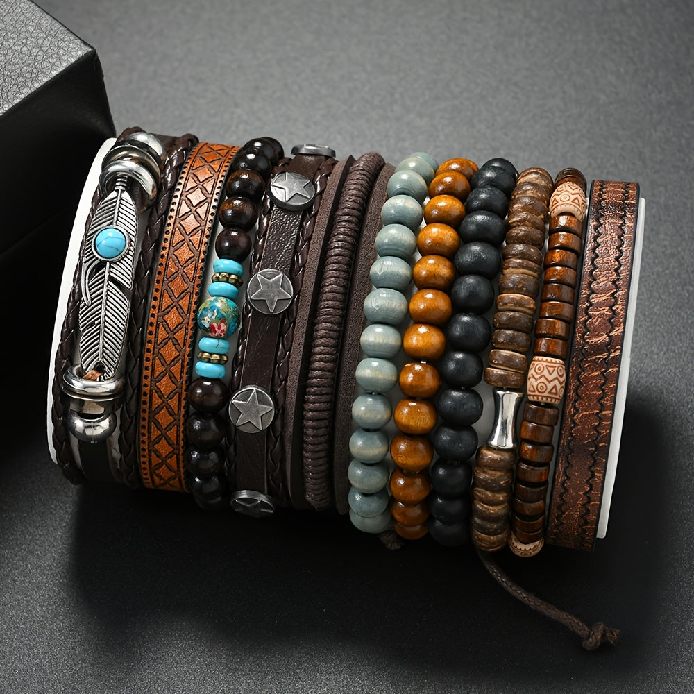 11pezzo Turquoise Cubo Sintetico Set di Braccialetti in Pietra Sintetica, Anello in Legno e Catena Regalo per Lui, Perfetto per l'Abbigliamento Quotidiano, Feste e Occasioni Speciali, Accessori per Feste | Braccialetti in Stile Vintage | Braccialetti in P