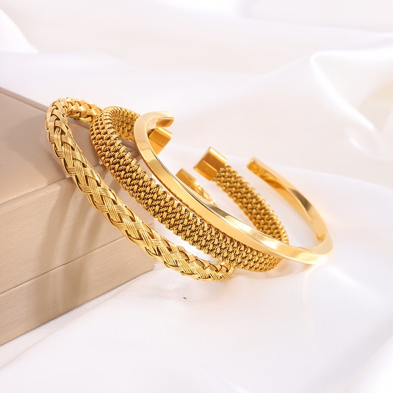 3pcs Braccialetti in Acciaio Inossidabile 304 Placcati Oro 18K - Design Sportivo Minimalista Unisex, Gioielli Resistenti per Uomo e Donna