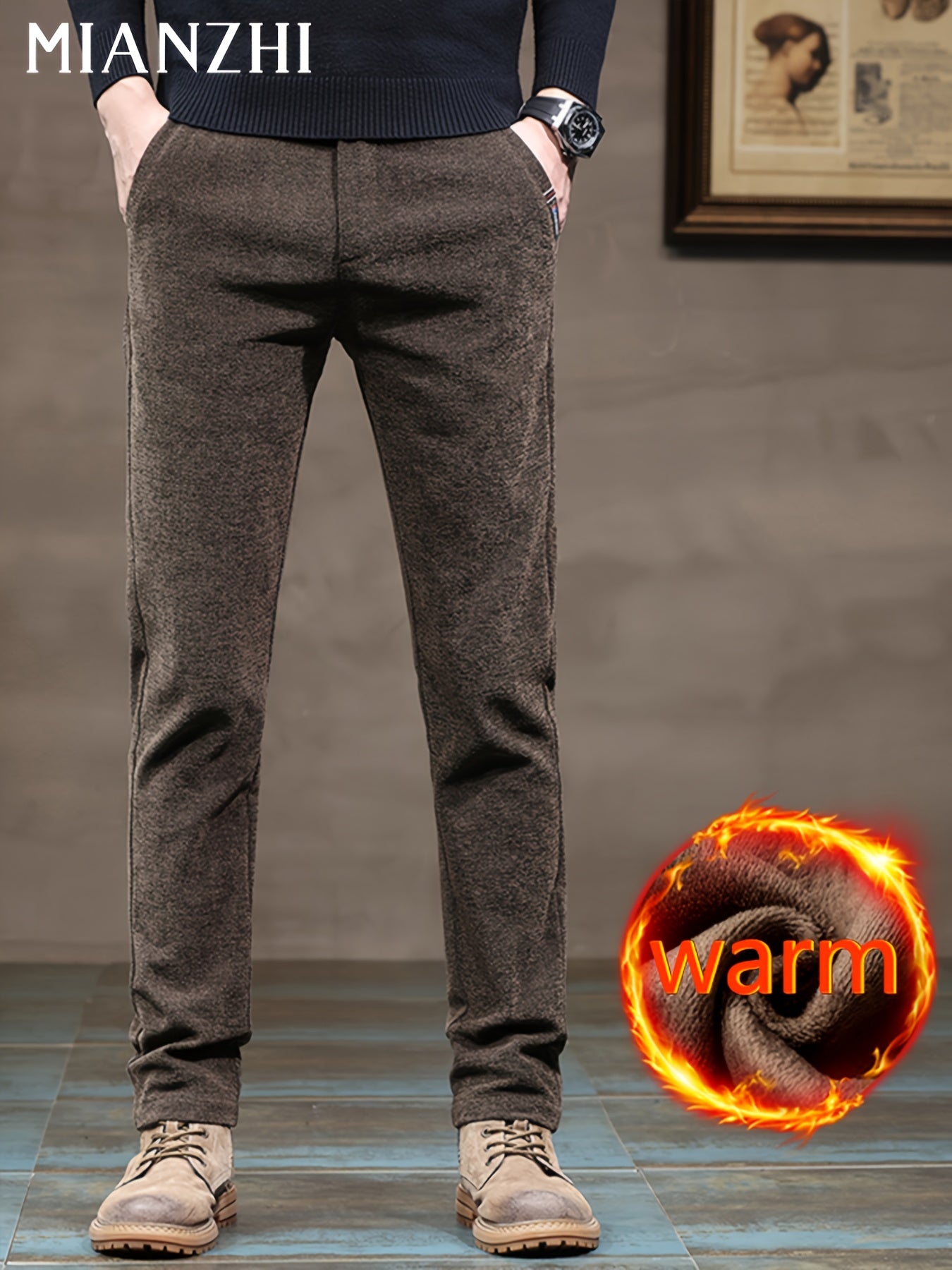 MIANZHI Pantaloni Invernali Uomo con Fodera in Peluche - Caldi e Spessori, Vita Media Cinturati per Look Casual o Formale Lavabili a Macchina Durevolissimi Ideali come Regalo (Pantalone da Lavoro Elastico alla Caviglia) Khaki di Alta Qualità Perfetti anch