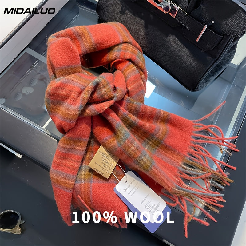 Sciarpa in Lana 100% MIDAILUO - 180,01x32,0 cm Sciarpa in Quadri Invernale Calda e Resistente al Vento, Design Elegante e Stiloso Non Elasticizzato per Attività All'Aperto e Abbigliamento Casual, Accessorio Invernale Accogliente, Motivo Classico in Quadri