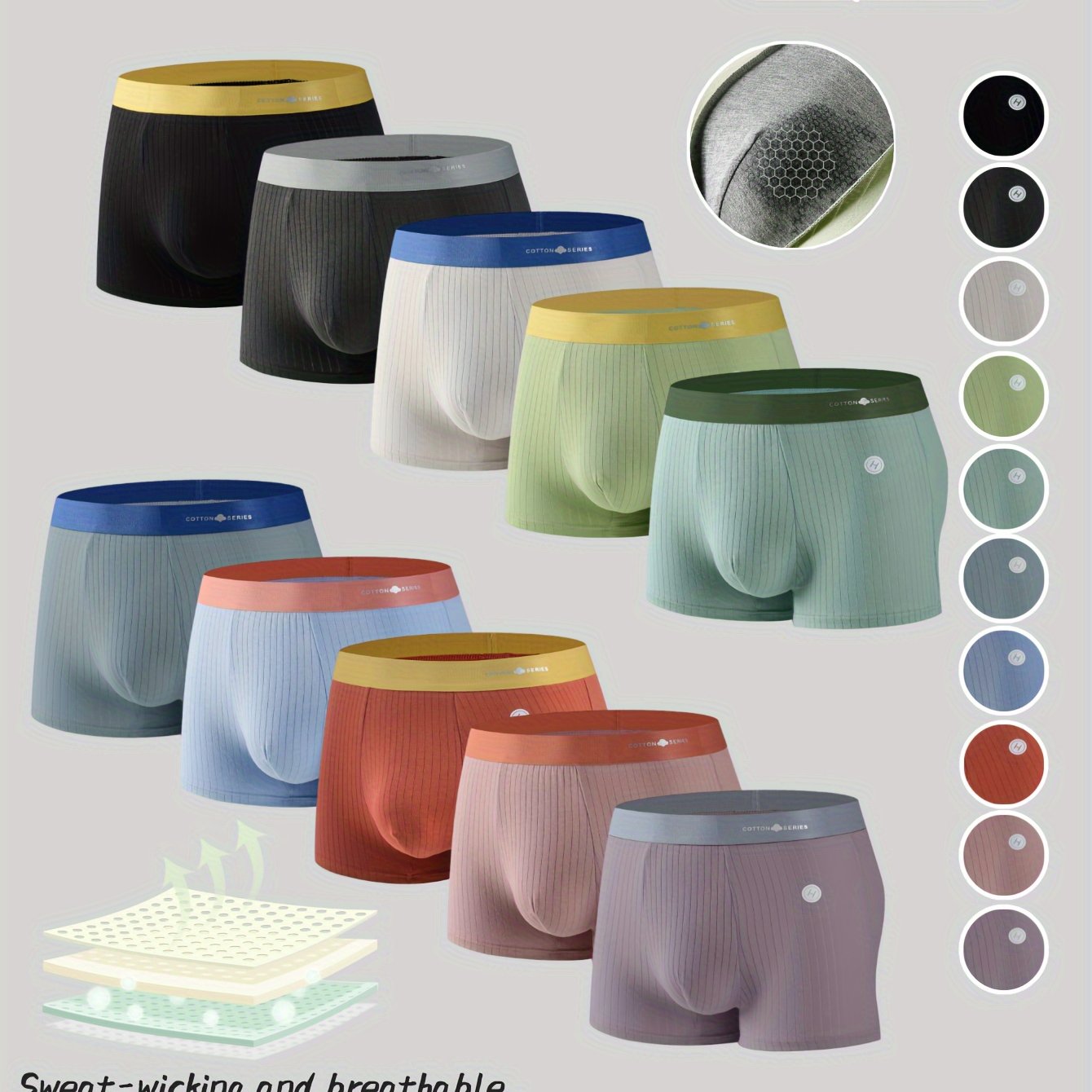 10 Pezzi Boxer Uomo in Cotone - Morbidi, Traspiranti e Elasticizzati con Cintura Elastica Design a Blocchi di Colore Assorbente Sudore
