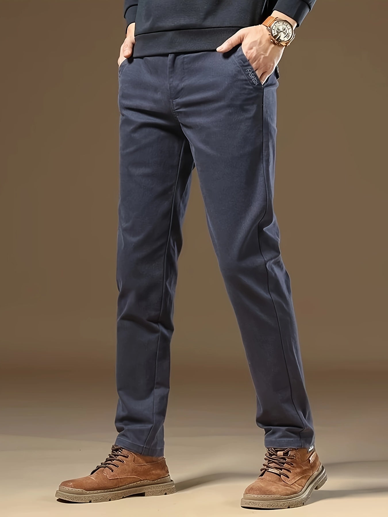 Pantaloni Eleganti da Uomo Bedford in Tessuto Elasticizzato Khaki per Look Business Casual e Viaggi, Primavera/Autunno