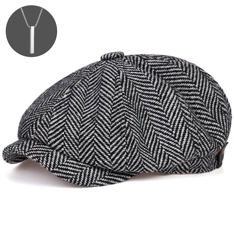 2-Pack: 1 Cappello più 1 Collana, Cappello Newsboy per Uomo, Cappello Tweed Gatsby, Cappello Ivy Cabbie, Cappello da Golf con Cima Piana per Padre, Donna, Unisex