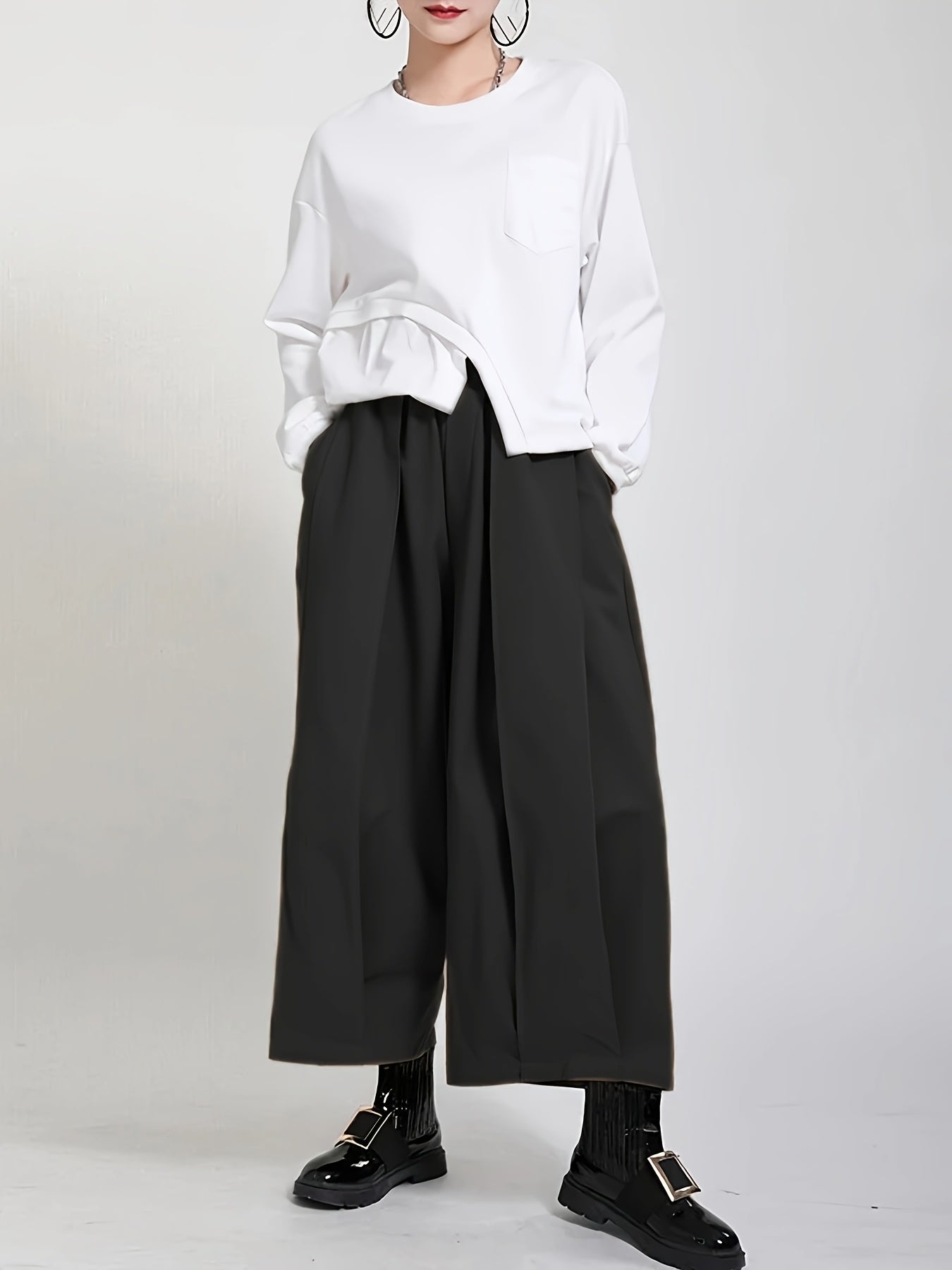 Pantaloni da donna a vita alta e gamba larga - Eleganti pantaloni a gamba dritta con texture liscia, pantaloni per tutte le stagioni, per tutti i giorni e formali da donna - Ufficio, festa, outfit casual - Tessuto non elasticizzato di facile manutenzione,