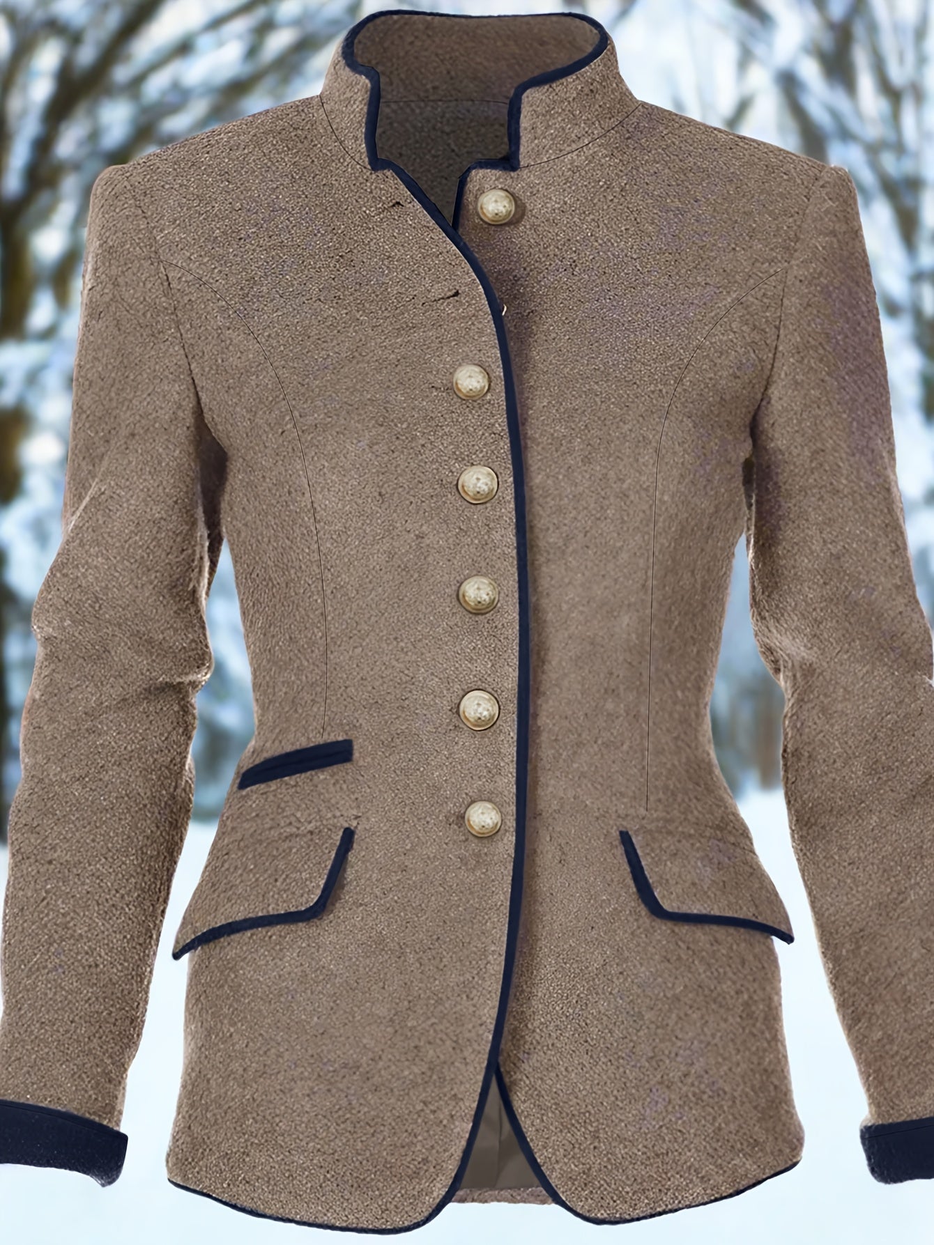 Women'S Vintage Blazer - Elegant Brown Button Front Jacket, Structured H-Silhouette, Long Sleeve Office & Party Coat for Fall/Winter, Formal Events & Everyday Chic Outfits, Ladies Blazer, Seasonal Fashion, Retro Style Jacket, Detailed Button Design