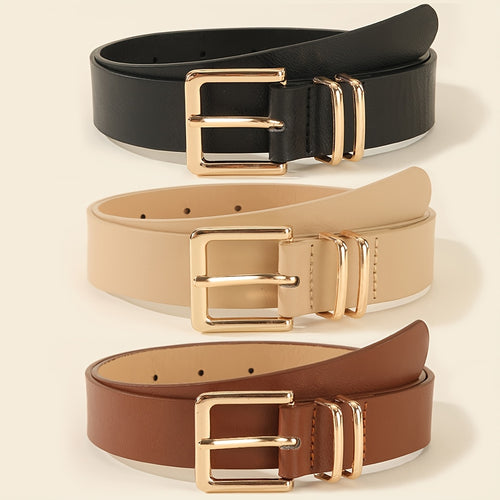 3 pezzi di cinture da donna con fibbie a quadrato dorato - Nero, Beige, Marrone - Accessori versatili per la vita per jeans, pantaloni, abiti - Stile casual e preppy - Regalo perfetto per lei, accessori versatili per la vita | Cintura elegante | Cinture d