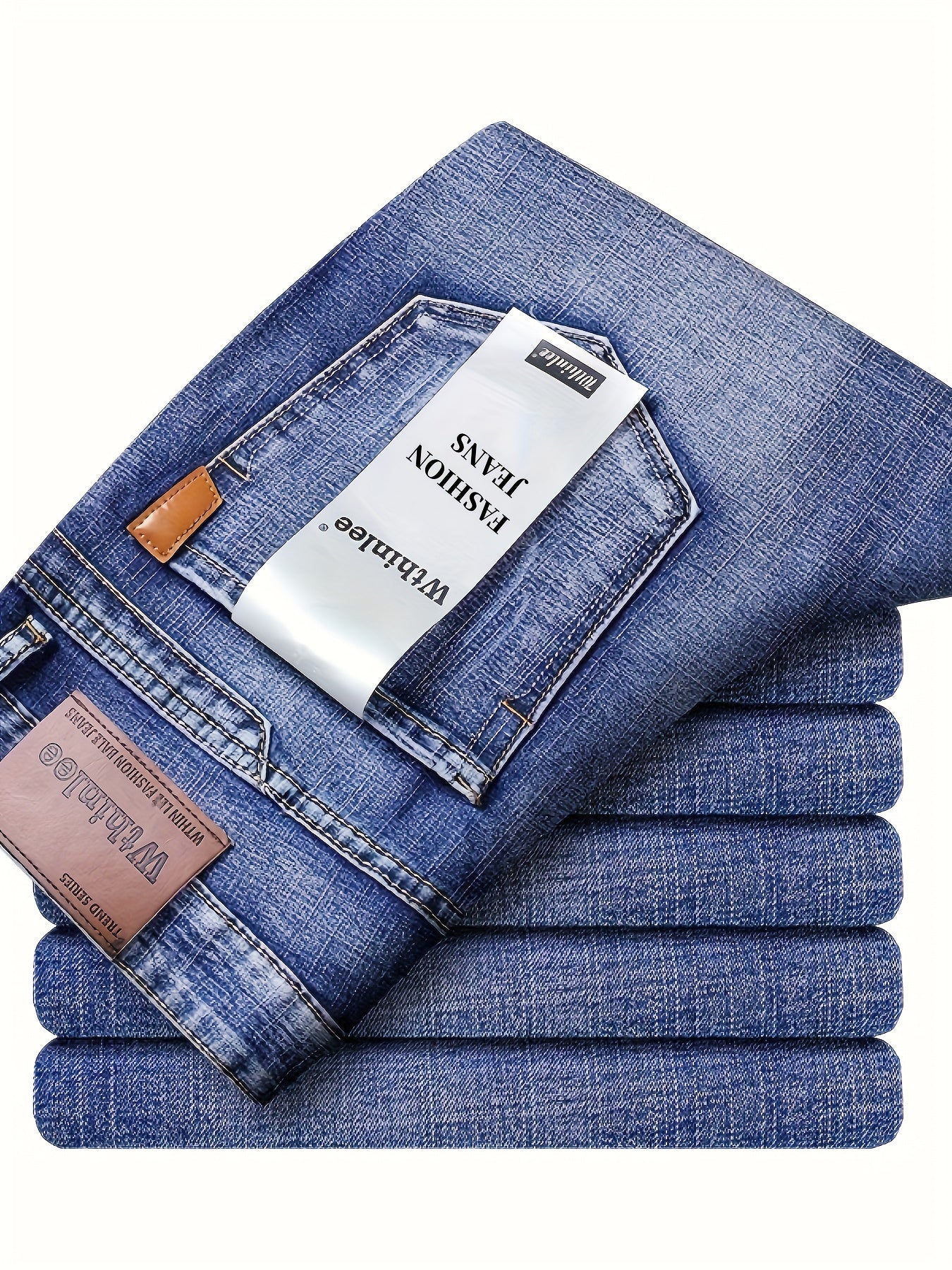 Pantaloni classici in denim finto per uomo, in un'edizione stagionale, con un design comodo e elasticizzato a gamba dritta, adatti per un lavoro casual o d'affari.