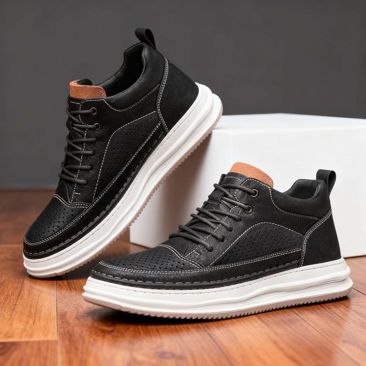 Velor Minimal Leather Sneakers