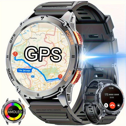 Smart Watch con posizionamento GPS reale, grande capacità di batteria, schermo touch HD AMOLED da 1,43 pollici, chiamata wireless, modalità sportiva, torcia LED, smart watch da esterno