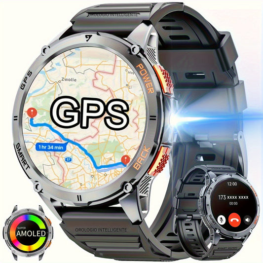 Smart Watch con posizionamento GPS reale, grande capacità di batteria, schermo touch HD AMOLED da 1,43 pollici, chiamata wireless, modalità sportiva, torcia LED, smart watch da esterno