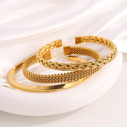 3pcs Braccialetti in Acciaio Inossidabile 304 Placcati Oro 18K - Design Sportivo Minimalista Unisex, Gioielli Resistenti per Uomo e Donna