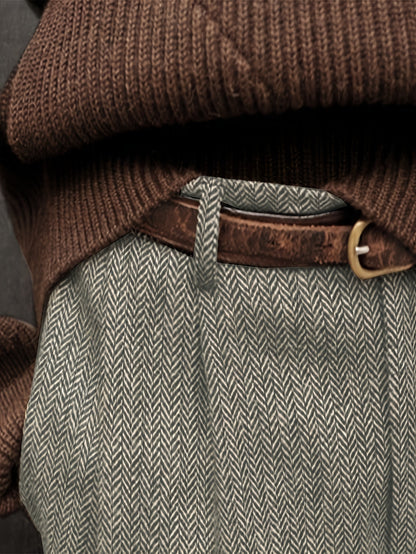 Pantaloni da uomo eleganti in tweed italiano - Pantaloni a gamba dritta a vita alta con chiusura a bottoni, tessuto non elasticizzato per ufficio ed eventi formali - Abbigliamento business autunno/inverno, evento formale, design classico, costruzione resi