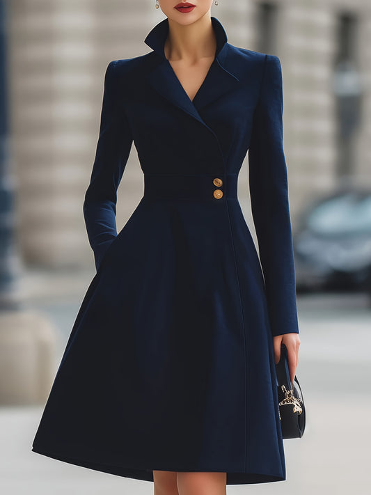Women'S Elegant A-Line Maxi Dress with Pockets - High Neck, Long Sleeve, Button-Up Front, Flowy Hem, Perfect for All Seasons, Casual to Formal Wear