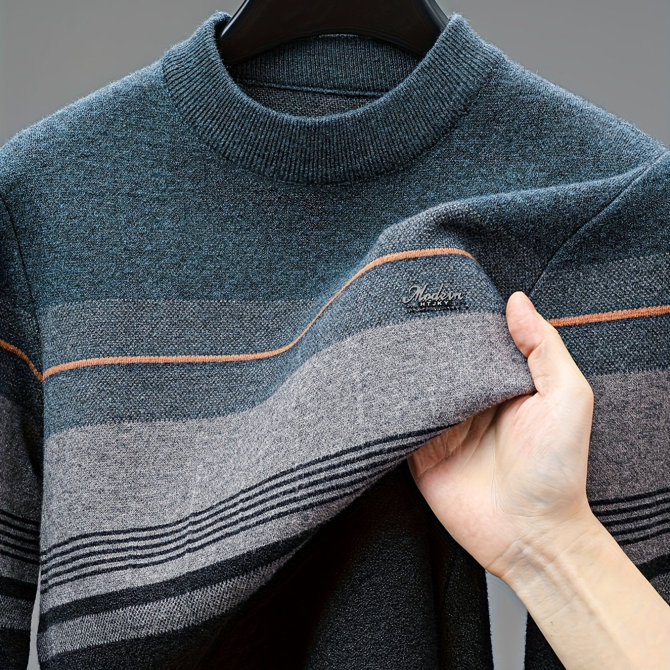 Maglione a maniche lunghe da uomo in maglia - Morbido pullover elasticizzato con strisce marroni/orizzontali, maglione invernale a girocollo per outfit di tutti i giorni e formali, regalo ideale per la festa del papà, marito, fidanzato - Abbigliamento aut