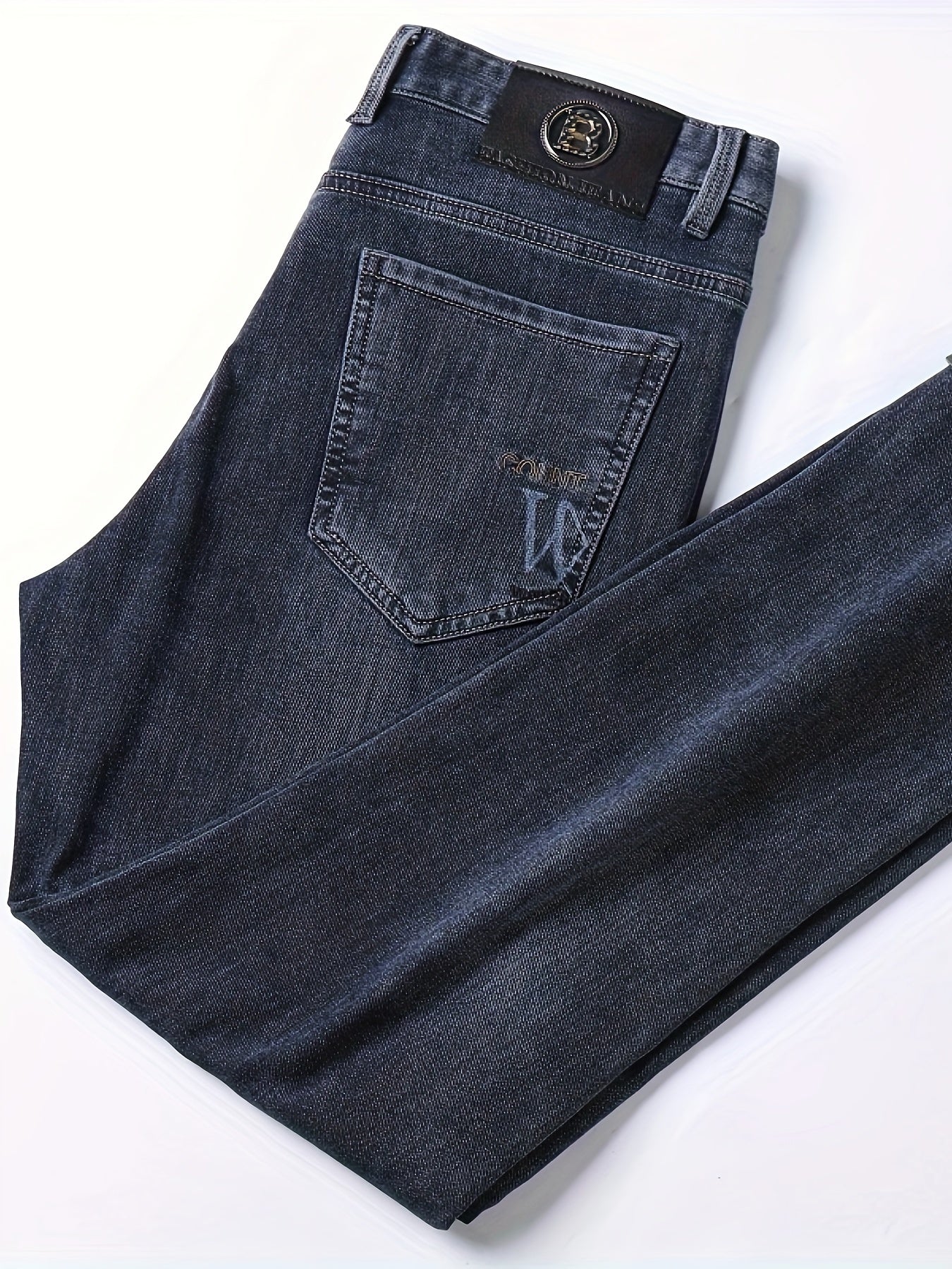 Pantaloni in denim finto elasticizzato a vita alta da uomo - Pantaloni in denim finto elasticizzato non trasparente con chiusura a bottone, design classico a cinque tasche, pantaloni formali e casual per tutte le stagioni per occasioni speciali e quotidia