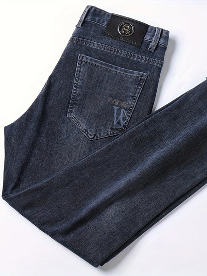 Pantaloni in denim finto elasticizzato a vita alta da uomo - Pantaloni in denim finto elasticizzato non trasparente con chiusura a bottone, design classico a cinque tasche, pantaloni formali e casual per tutte le stagioni per occasioni speciali e quotidia