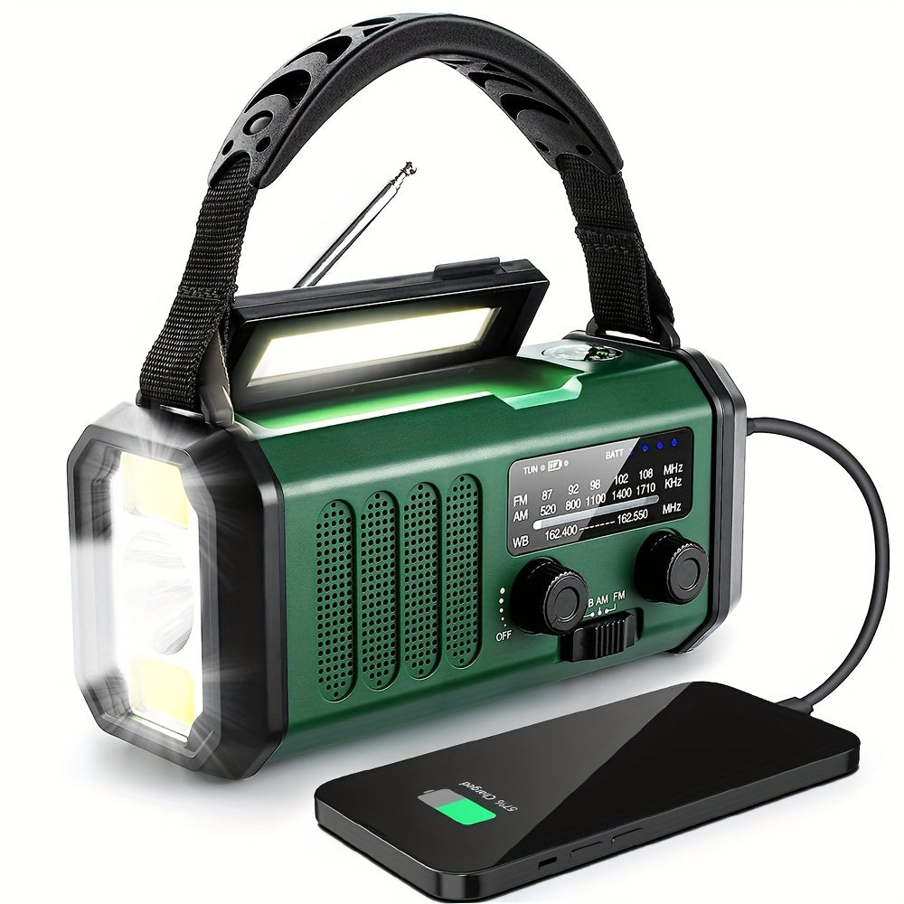 Radio di emergenza da 10000mAh, radio solare, radio a manovella, radio meteorologica NOAA AM/FM, 3 metodi di ricarica, batteria polimerica, torcia e lampada da lettura, allarme SOS, caricabatterie per telefono per emergenze