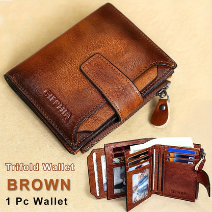 1pz Portafoglio Uomo CIEPHIA in Vera Pelle - Blocco RFID Antifurto, Marrone Scuro (Dark Tan), con Chiusura a Zip, 17 Tasche per Carte, Scomparto Monete e Finestra ID – Multi-Compartimenti Resistente ed Elegante Ideale come Regalo di San Valentino, Festa d