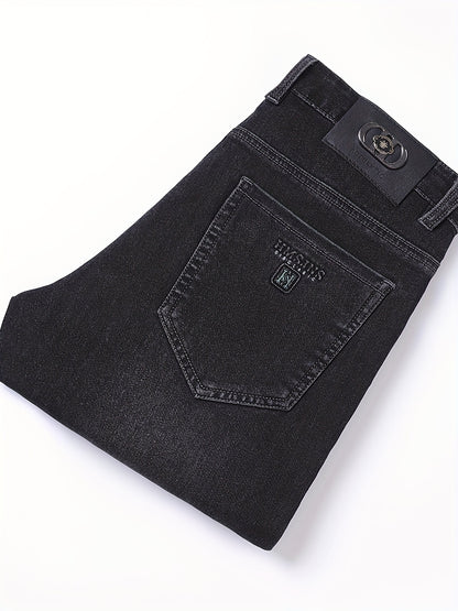 Pantaloni di lusso da uomo in denim finto - Pantaloni dritti con vita media e chiusura a cerniera - Pantaloni formali e casual per ufficio, riunioni, eventi - Design classico non trasparente - Ideali per l'abbigliamento professionale e quotidiano, denim f