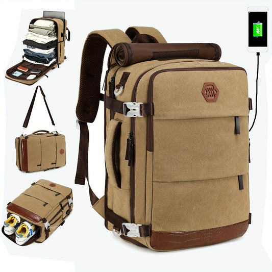 Zaino da Viaggio Approvato dalle Compagnie Aeree con Porta di Ricarica USB, Scomparto per Scarpe e Custodia per Laptop da 99,8 cm - Borsone Leggero per Università Uomini e Donne, Design Marrone & Beige, Spallacci Regolabili, Tasche Multiple, Solo Lavaggio