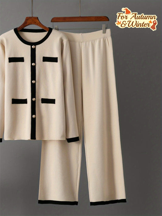 2025 Pantaloni a gamba larga per l'autunno e l'inverno fanno sembrare sottile e ridurre l'età il set di due pezzi di piccolo stile di fragranza alla moda casual per le donne