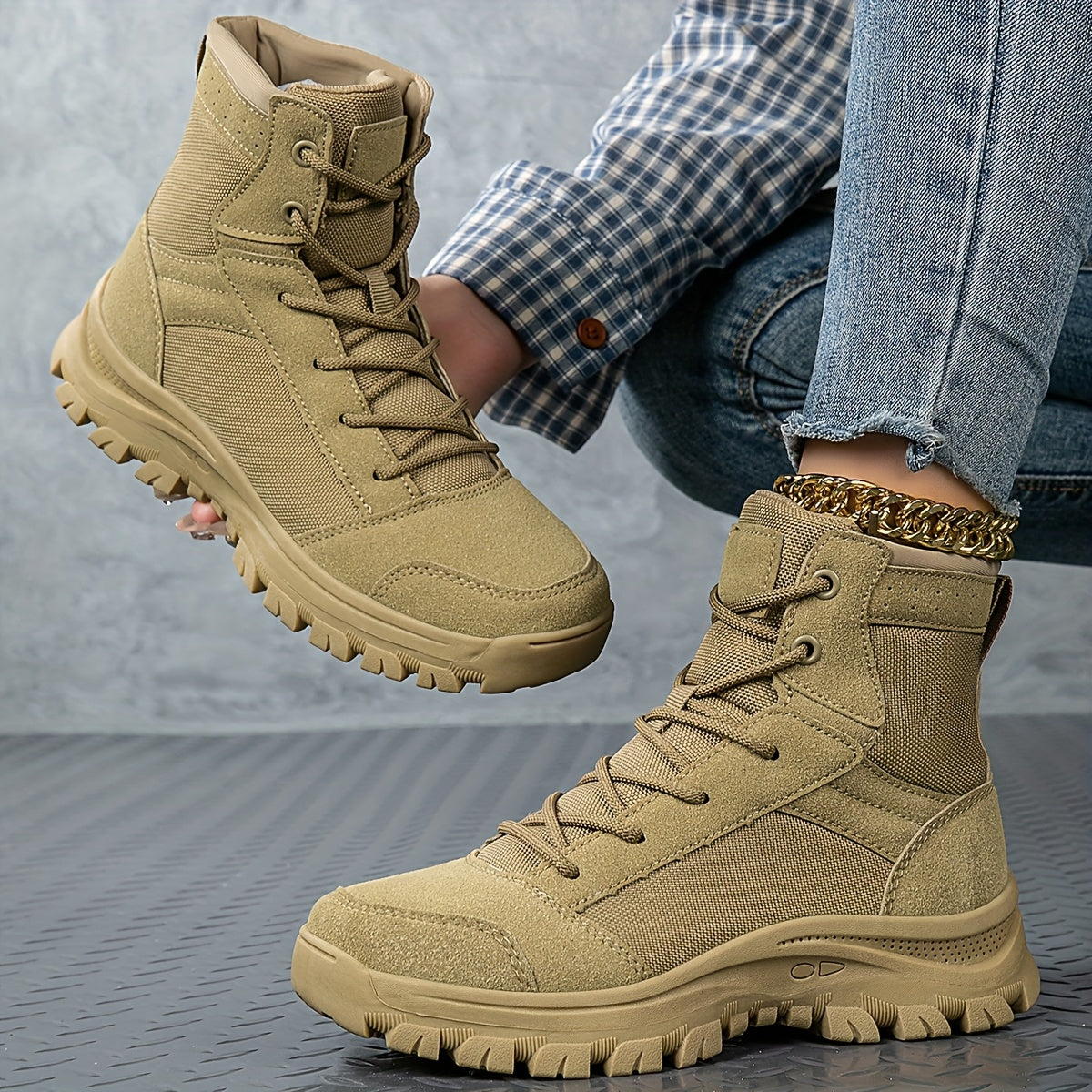 Scarpe da Trekking Donna, Stivali Tattici Antiscivolo Leggeri e Resistenti per Tutte le Stagioni, Stivaletti da Moto Mid-Cut Desert