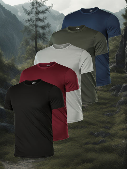 Linea - Confezione da 5 T-Shirt Uomo Premium Traspiranti e Asciugatura Rapida con Collo Rotondo