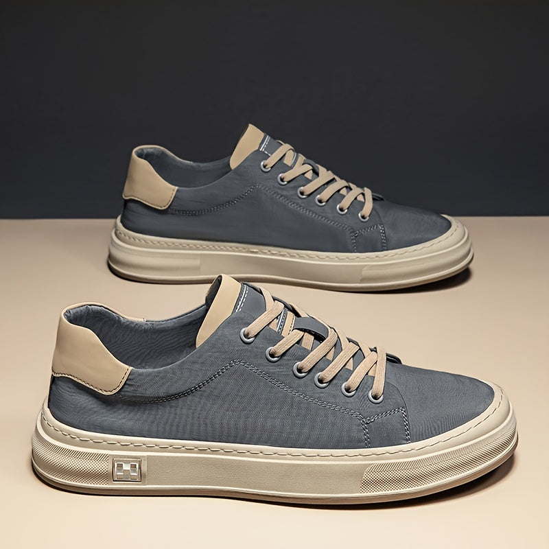 Scarpe da ginnastica basse in mesh traspirante per uomo - Scarpe casual e business casual leggere con chiusura a lacci, colorazione grigia e beige, suola in gomma per comodità durante tutto il giorno, calzature casual per tutti i giorni, scarpe da ginnast