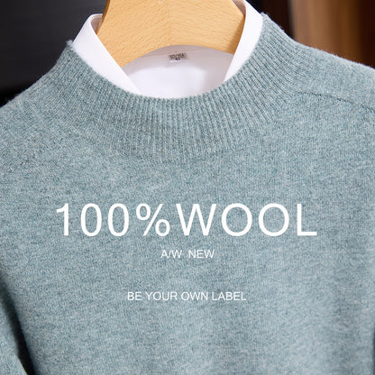 Maglione 100% Yarn da uomo - Morbido, traspirante, leggero, con scollo a giro, maniche e orlo ribassati, stile casual business casual per l'autunno/inverno, beige, perfetto per strati o outfit standalone, maglione a maniche corte, maglia