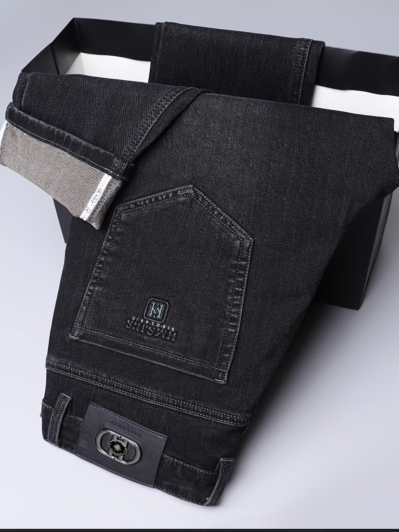 Pantaloni di lusso da uomo in denim finto - Pantaloni dritti con vita media e chiusura a cerniera - Pantaloni formali e casual per ufficio, riunioni, eventi - Design classico non trasparente - Ideali per l'abbigliamento professionale e quotidiano, denim f