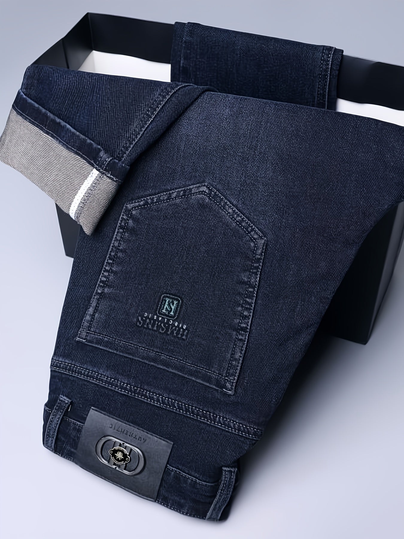 Pantaloni di lusso da uomo in denim finto - Pantaloni dritti con vita media e chiusura a cerniera - Pantaloni formali e casual per ufficio, riunioni, eventi - Design classico non trasparente - Ideali per l'abbigliamento professionale e quotidiano, denim f