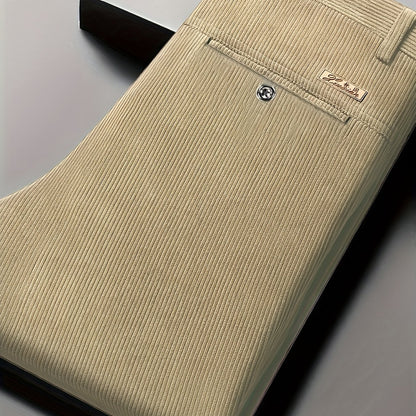 Pantaloni Eleganti da Uomo in Velluto a Coste - 5 Colori Disponibili, Pantaloni a Gamba Dritta Business Casual & Semi-Formali, Tessuto Antivizzo per Ufficio, Matrimonio, Riunioni - Primavera/Autunno (Lavaggio a Mano/Lavaggio a Secco) - Vestibilità Matura,