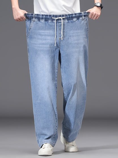 Linea - Jeans azzurri leggeri da uomo, taglia grande, con vita elastica, stile casual, comodi
