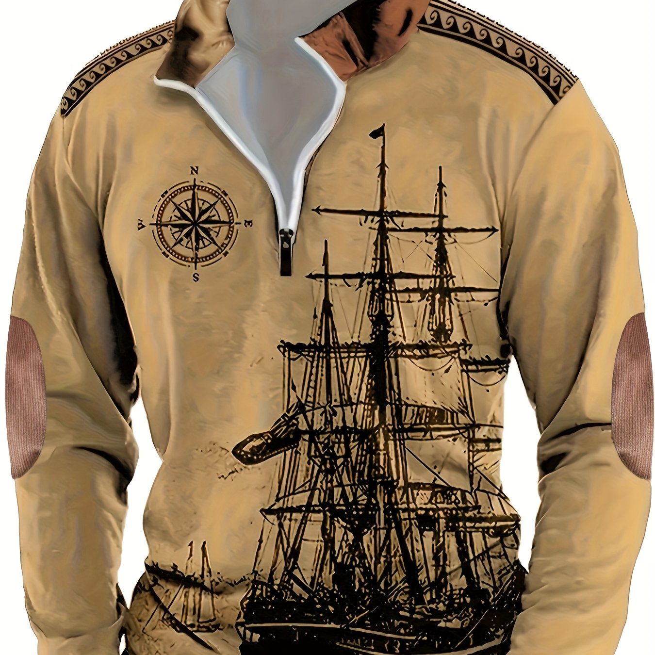 Maglietta polo a maniche lunghe con stampa di vela vintage per uomo, casual in poliestere 100% con maglia, vestibilità regolare con colletto a revers e zip, leggermente elasticizzata, 180 g/m² - Collezione autunnale