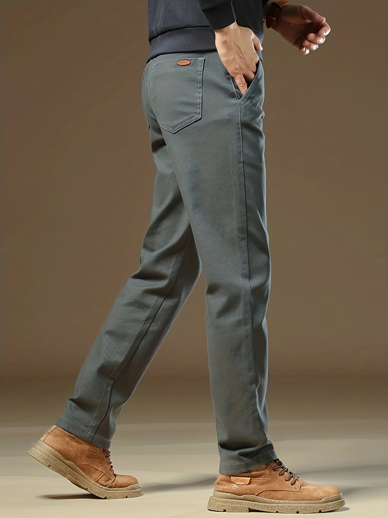 Pantaloni Casual Uomo in Cotone Pesante con Vita Elastica - Beige Tinta Unita, Gamba Larga e Passanti per Cintura, Morbidi Comodi da Inverno Ideali per Ufficio, Eventi Formali & Abbigliamento Quotidiano, Lavabile a Macchina (Lunghezza Regolare)