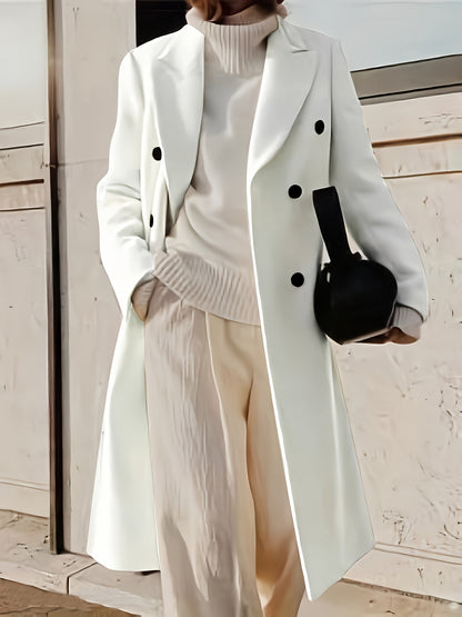 Double Breasted Lapel Overcoat, Elegant Long Sleeve Outwear For Fall & Winter, Women's Clothing