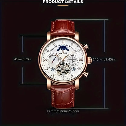 Orologio meccanico automatico da uomo KINYUED con luna e stelle, orologio da polso multifunzione, perfetto per regali festivi, senza batteria