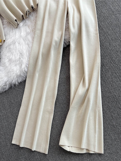 Set di cardigan e pantaloni in maglia elegante a due pezzi, cardigan con bottoni a maniche lunghe e scollo a V, pantaloni a gamba dritta, abbigliamento da donna